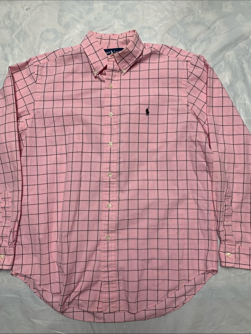 Ralph Lauren Classic Fit Pink And Black Plaid Button Down Shirt Sz L Preppy